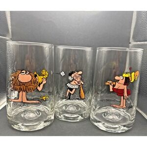 SET OF 3 B.C. Ice Age Comic 1981 Arby's Collectors Glasses Caveman Cavewoman VTG